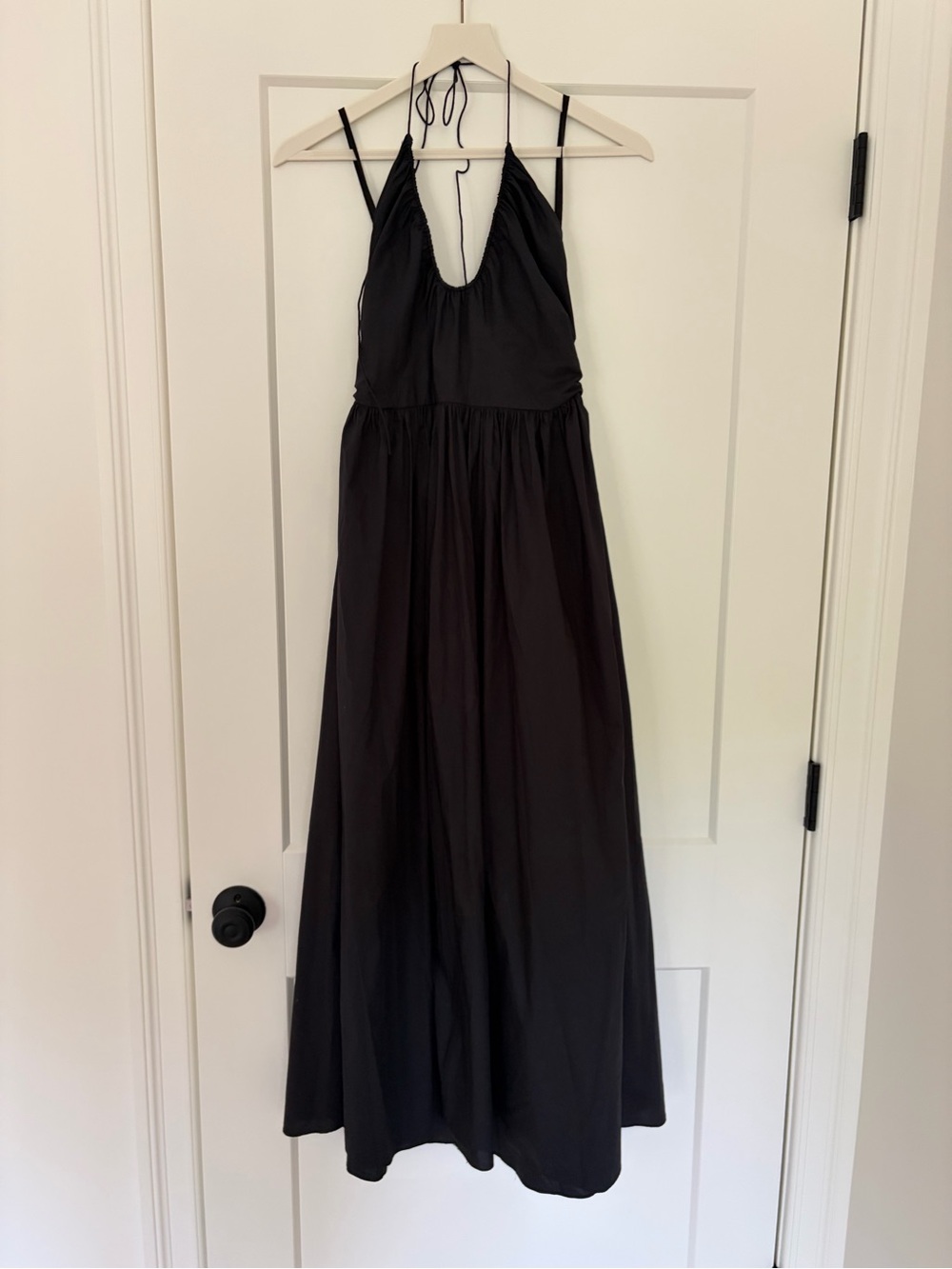 Matteau gathered organic cotton-voile halter neck midi dress black